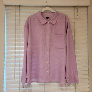 Talbots Linen Shirt Womens Plus Sz 3X Purple Button Down Collared Coastal Beach